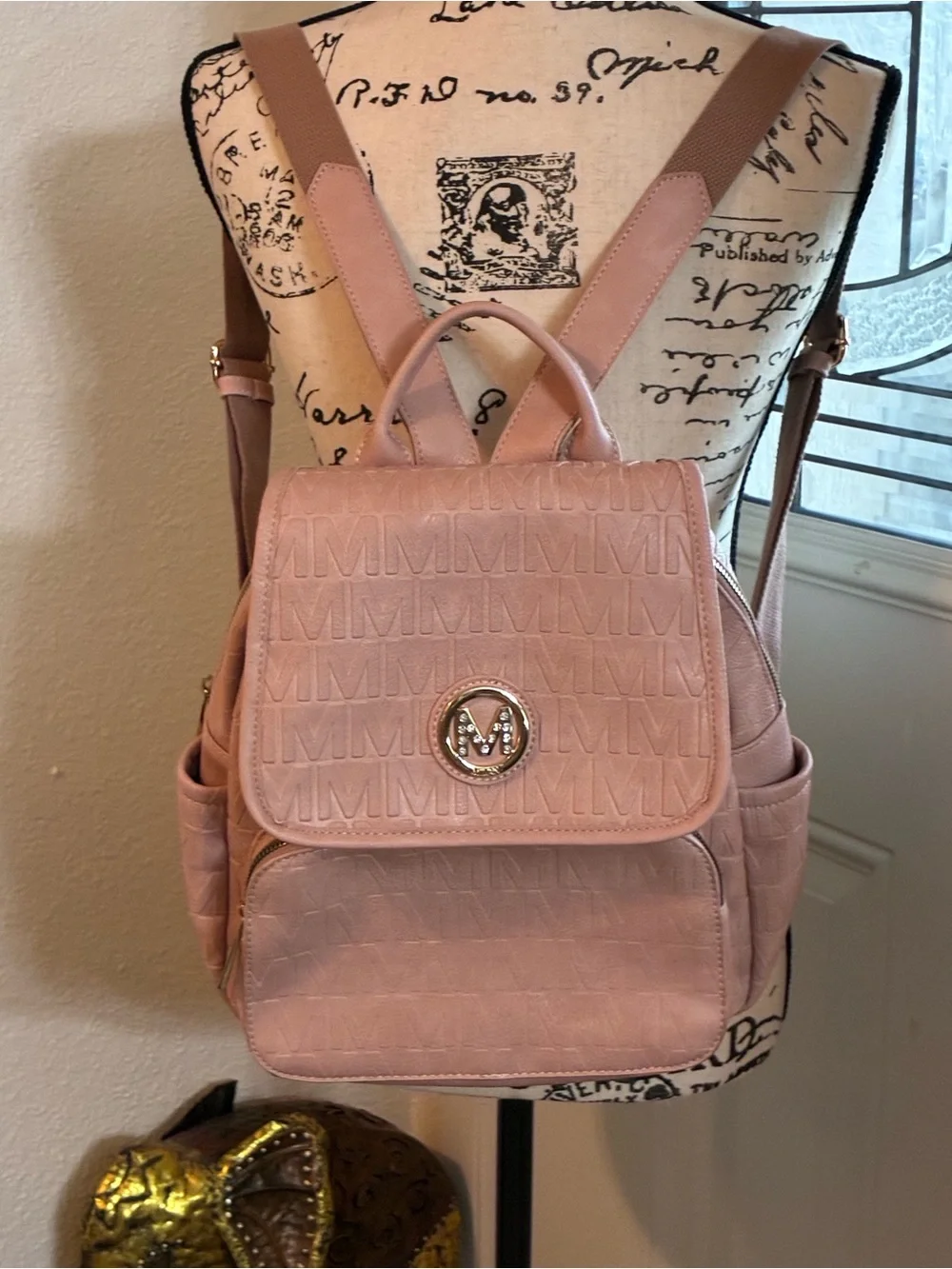 Quilted Pink Women's Backpack with Gold-Tone Logo Accent-Milan